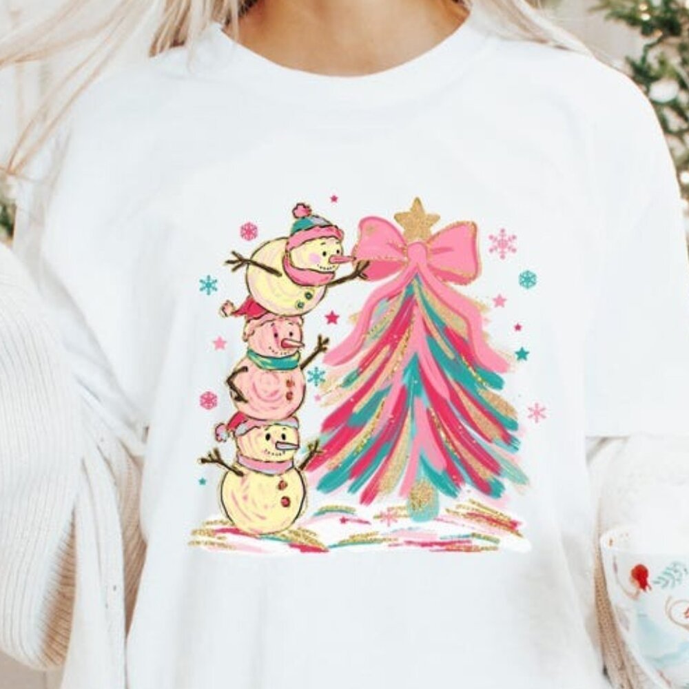 Coquette Snowman Shirt, Cute Graphics Holiday Shirt